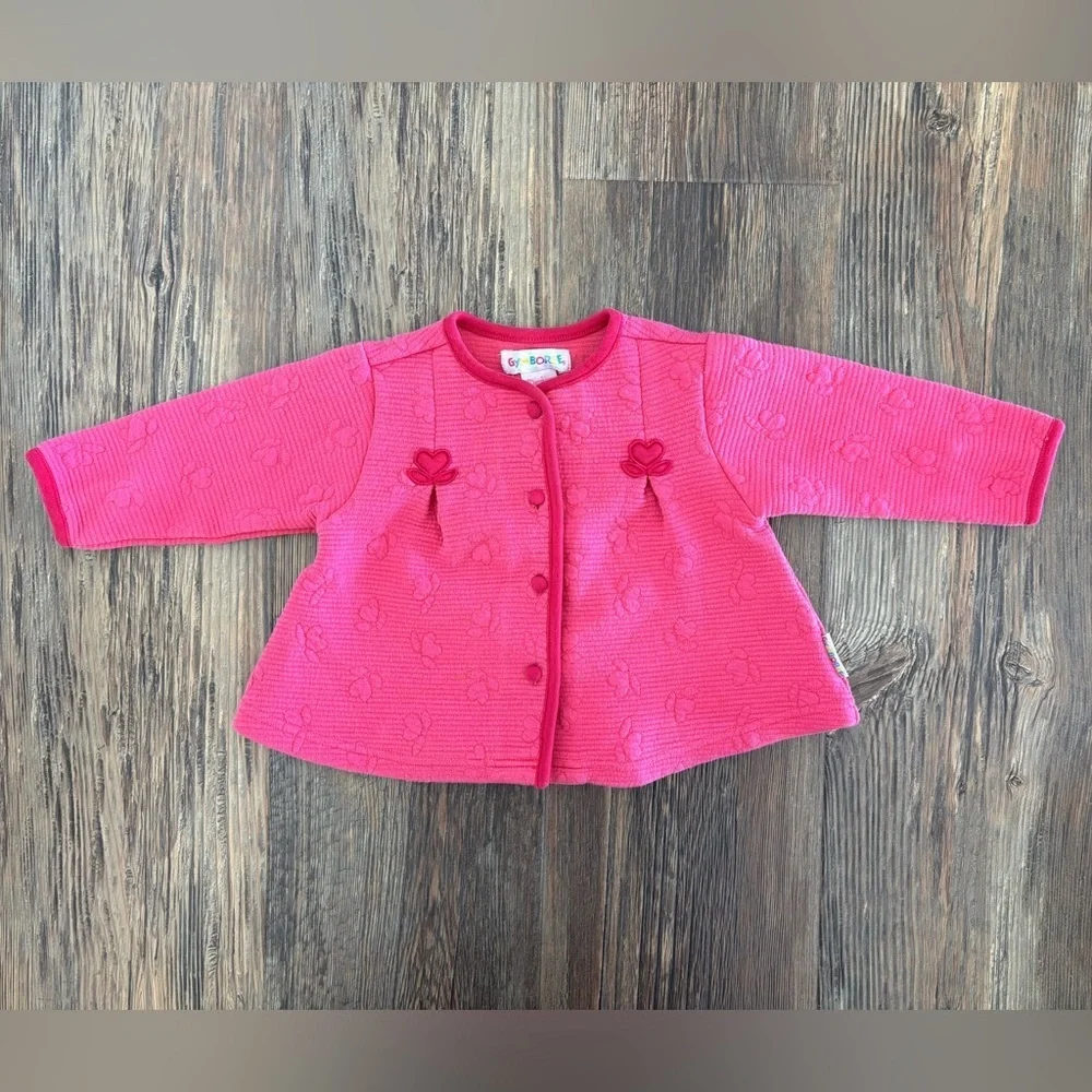Gymboree Rainbow Tag Pink Cardigan Sweater Girls X-Small Heart Flowers Vtg